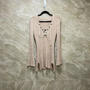 Long sleeve knit dress side slit